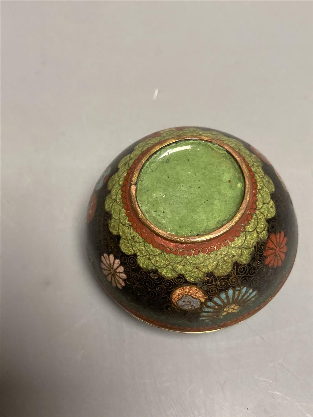 A 19th century Chinese carved ivory needle case, a damaged netsuke and a small cloisonne box